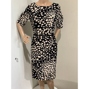 Women's Adrianna Papell Black & Beige Spotted print seaming detail Dress Size 10